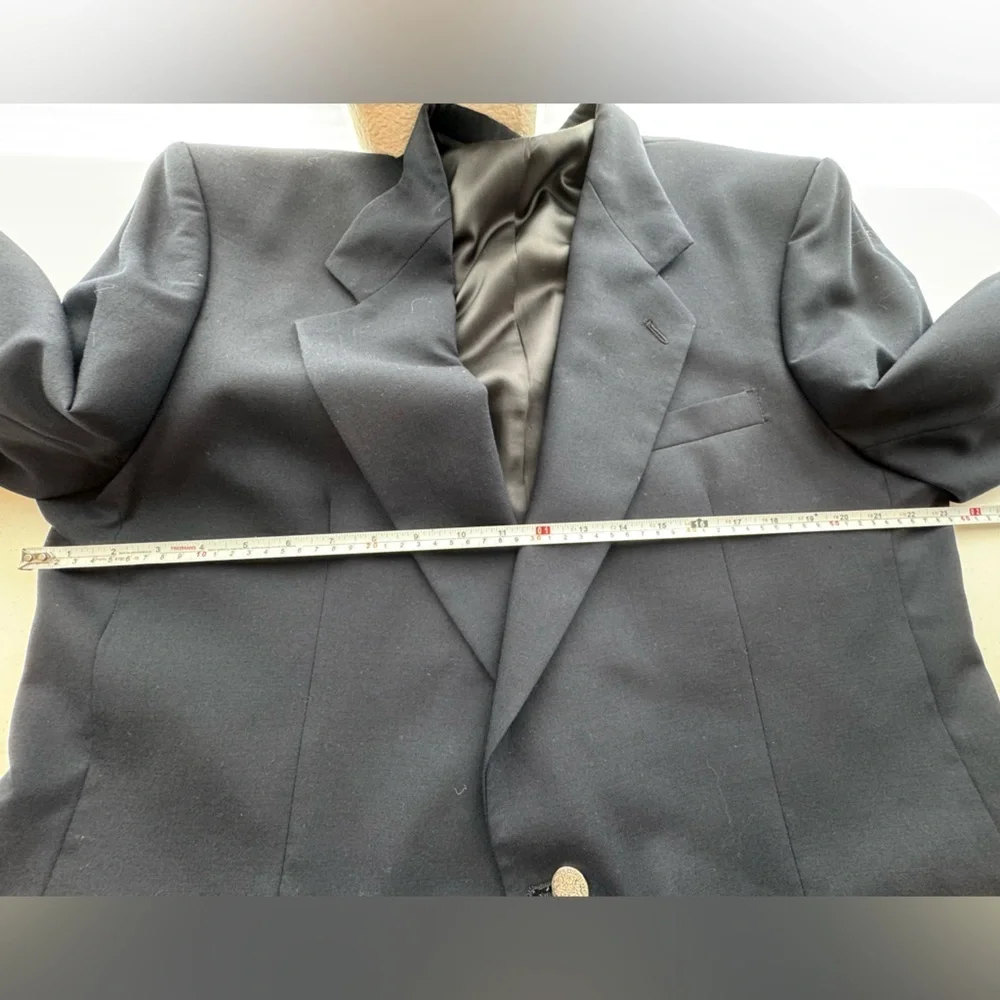 Oscar de la Renta Navy Wool Blazer 44L Classic 2 Button Luxury, Tall